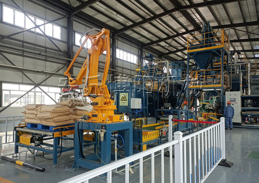 澆注料全自動(dòng)包裝設(shè)備配套自動(dòng)碼垛機(jī)械手的工作流程是什么？